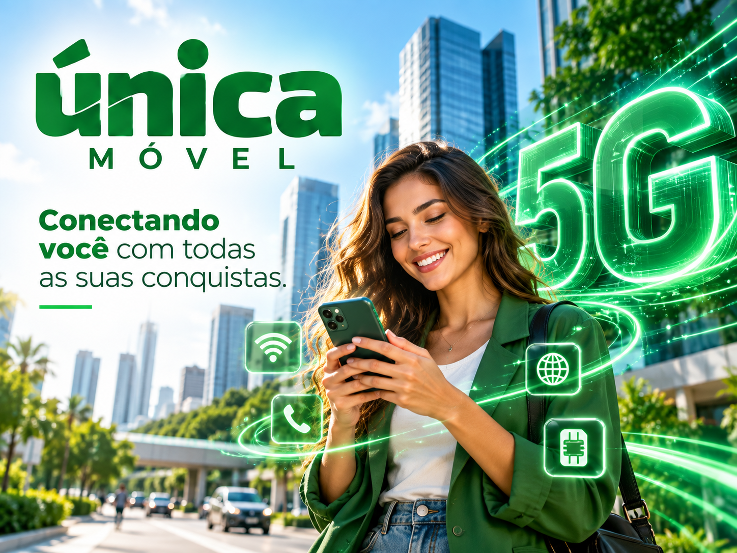 Única Móvel 5G com cliente usando smartphone